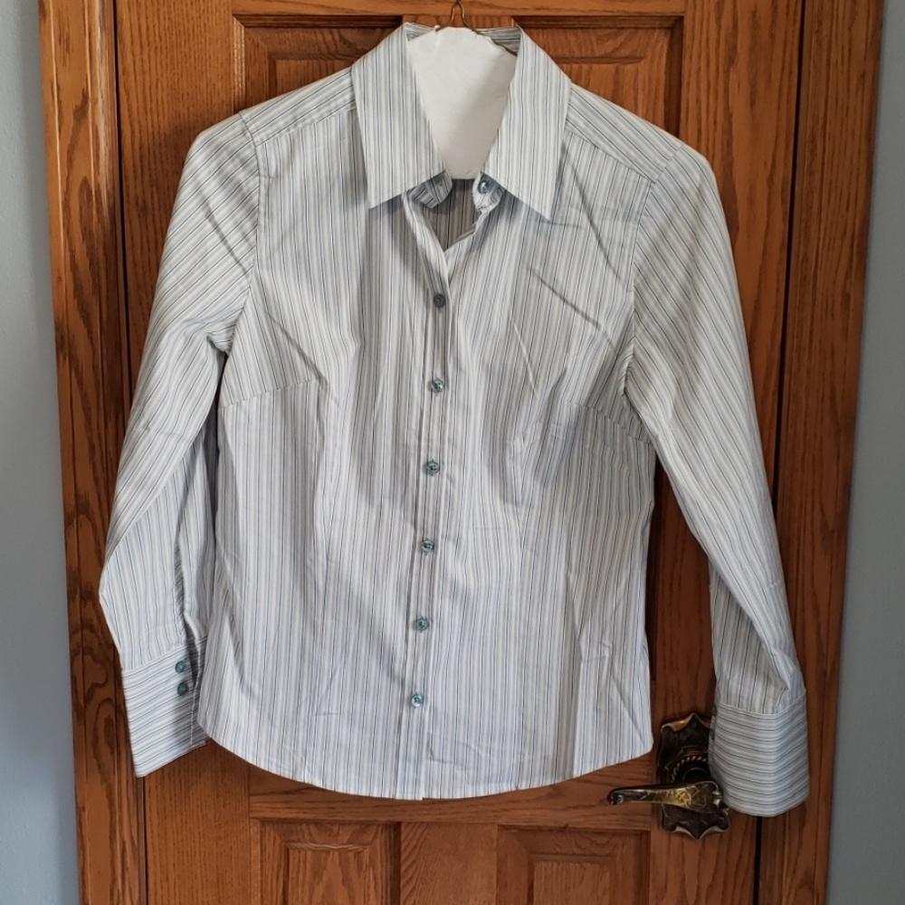 Ann Taylor Pinstripe Buttondown blouse Sz 8